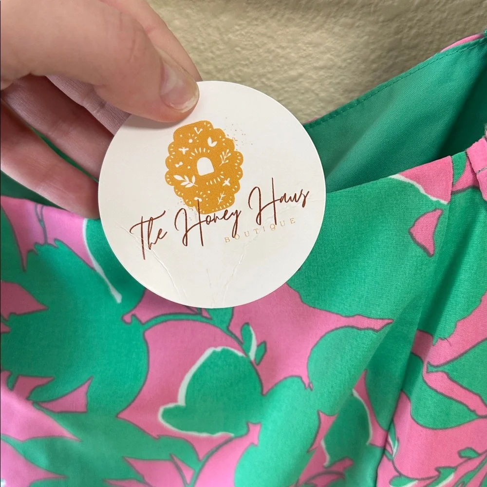 NWT BiBi Green and Pink Floral Midi Dress - Picture 3 of 9